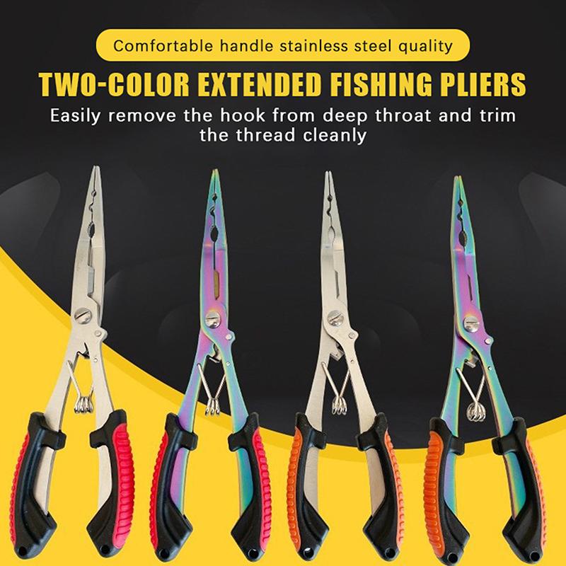 Fishing Line Cutter - คีมตกปลาสแตนเลสสตีลแบบยาว ด้ามจับกันลื่น พร้อมที่ถอดเบ็ดและที่ตัดสาย สำหรับตกปลาทะเลและน้ำจืด